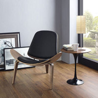 Fauteuil de loisirs courbé en contreplaqué de style Mid-Century Modern, avec structure en bois massif et revêtement en cuir PU – Durable, portable, pour bar, salon ou espace détente