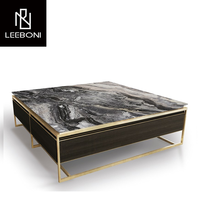 Table basse rectangulaire moderne de luxe pour salon, plateau en marbre, cadre en métal doré, table basse de salon avec tiroir
