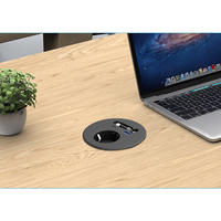 Prise ronde encastrée avec câble de données Type-C rétractable de 2 m, charge rapide 20 W, prise de courant standard européenne, prise USB de bureau