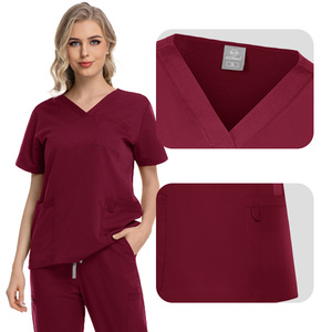 HZKwai Scrub Suit Set Unisex Short Sleeve Moisture Wicking Clinic Uniform Maroon S - Product Image 1