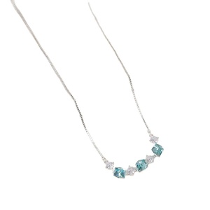 Chaîne de clavicule pour femme en cuivre, avec zircone cubique scintillante et <span class=keywords><strong>cristal</strong></span> carré, au toucher frais, bleu exquis, design de niche de luxe léger - Product Image 5