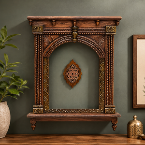 Handcrafted Wooden Wall Temple Frame Decorative Carved Arch Wall Hanging Rustic <b>Mandir</b> Style Home Entryway Decor - Product Image 2