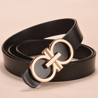 Ceintures en cuir véritable pour femmes et jeunes filles, avec boucle en alliage de zinc en forme de 8 de 2,3 cm et 2,8 cm de largeur, style plaque nominative occidentale, double couche