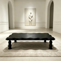 Table basse en pierre noire ondulée irrégulière, finition mate antique, bord incurvé superposé, pour hôtel, villa, salon, table centrale de luxe