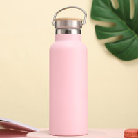 Bouteille d'eau sport isolée en acier inoxydable rose 500 ml, gourde de fitness pour extérieur, tasse de cyclisme, mug de voyage avec bouchon en bambou