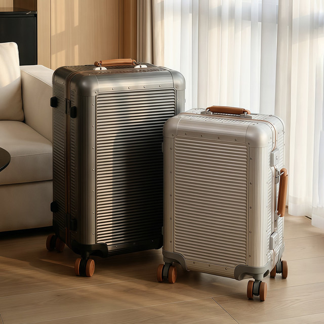 2026 New Large Capacity Aluminum Frame Spinner Luggage Unisex Thickened Sturdy Durable Travel Suitcase TSA Password Lock Leather