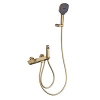 Douche de pluie moderne en laiton brossé pour hôtel, appartement, villa, salle de bain, avec pommeau de douche mural ovale à trois fonctions et douchette à main en céramique