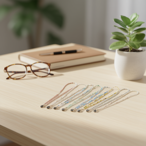 Collana alla Moda a Tre Fili con Perle a Cuore e Piccole Perle, Lunghezza 70cm, per Occhiali - Product Image 3