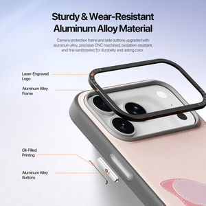 Étui de téléphone en cuir PU de style anneau Foe DUX LUVY Series pour iPhone 18 Pro / 17 Pro avec anneau rotatif en métal et cadre en aluminium - Product Image 5
