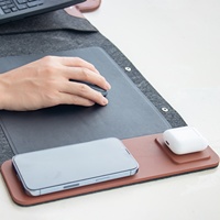 Sacoche multifonctionnelle universelle en similicuir pour tablette et souris, avec chargement sans fil, pour ordinateur portable 13-16 pouces