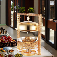 Chauffe-plats de luxe pour hôtels et restaurants, durable, pour fêtes, mariages, en acier inoxydable doré, 8 L, avec couvercle suspendu, ensemble de buffet