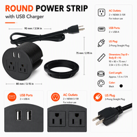Runde Einbau-Steckdosenleiste für Arbeitsplatten, Schreibtisch-Einbau-Steckdosen mit USB-Hub