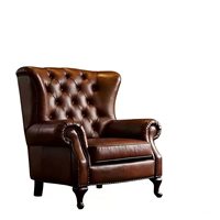 Canapé de bar à cigares rétro américain, ensemble table et chaise de café de style western vintage, chaise individuelle en cuir véritable motif tigre, bois massif