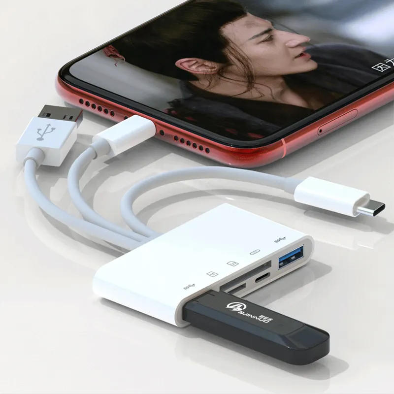 SD Card Reader for iPhone, 5 in 1 USB OTG kit with Camera Memory Reader and 3.5mm Headphone Jack, SD & TF Dual Card Slot