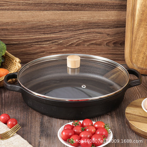 Double-Eared Cast Iron Frying <b>Pan</b> With Glass Lid Round Durable For <b>Pan</b>-Fried Buns Dumplings Flatbreads - Product Image 1