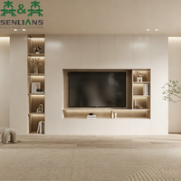 Meuble TV mural intégré SLS moderne et minimaliste, console multimédia flottante de luxe avec éclairage LED, armoire de salon sur mesure