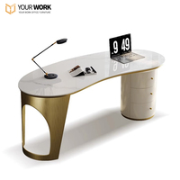 Luxe Moderne E1 MDF Rock Dalle Top Ordinateur Ensemble de bureau Table de bureau en noir blanc Home CEO Mobilier de bureau avec panneau Style Bois