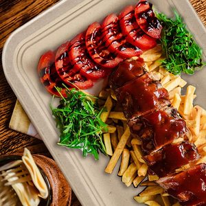 Extra <strong>Large</strong> 14x10 Inch Biodegradable Bagasse Meat Tray Eco-Friendly Disposable <strong>Plate</strong> for Whole Chicken BBQ Catering Camping - Product Image 3