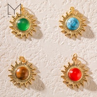 Yammy YFH037 Pendentif rond tendance en forme de soleil, bijoux en laiton incrusté de pierres naturelles turquoise et œil de tigre, collier pendentif, bijoux DIY