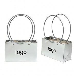 Custom Luxury Silver Metallic Specialty <b>Paper</b> Gift Bag With Double Loop Handle Ideal for Business & Premium Gift Packagingg - Product Image 1