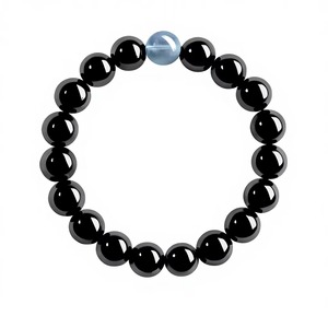 Bracelet en obsidienne noire naturelle avec accent en aquamarine, bracelet en cristal rond, bijoux en pierre de protection et apaisante pour hommes et femmes - Product Image 2