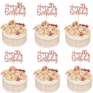 Topper de oro rosa para tarta de <span class=keywords><strong>feliz</strong></span> <span class=keywords><strong>cumpleaños</strong></span> para niños, decoración de pastelería para cupcakes adultos 11th 18th 35 - Product Image 2