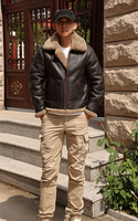 Blouson Bombardier B3 Homme En Stock, Cuir Véritable de Mouton avec Doublure en Laine de Mouton, Veste Moto Épaisse Style Locomotive