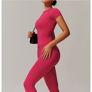 Completo Sportivo da Allenamento Premium all'Ingrosso Senza Cuciture <span class=keywords><strong>a</strong></span> <span class=keywords><strong>Costine</strong></span> Aderente da Yoga con Top e <span class=keywords><strong>Pantaloni</strong></span> Lunghi ad Asciugatura Rapida per Corsa e Fitness - Product Image 4
