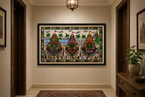 Obra de arte hecha a mano, pintura tradicional Pattachitra que representa la Jagannath Rath Yatra, para colgar en la sala de estar. - Product Image 2
