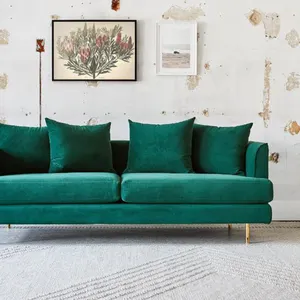 Đồ Nội Thất Phòng Khách Ả Rập Hiện Đại Phổ Biến Chân Kim Loại Màu Đen Sofa Vải Nhung Xanh Ghế Sofa Sang Trọng