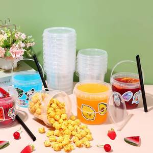 Seau en plastique PP transparent de 700 ml, gobelets jetables pour thé aux fruits avec poignées - Product Image 1