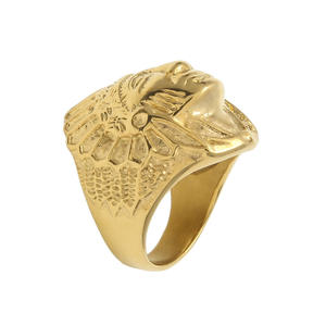 Pria Stainless Steel Cincin Hip Hop Punk Emas Maya Kuno Suku Indian Chief Cincin Fashion Perhiasan Logam Ukuran 7-12 - Product Image 5