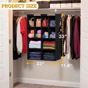 Organisateur de placard suspendu à 12 compartiments, 4 niveaux, en tissu non tissé, pour le rangement des vêtements dans la chambre - Product Image 3