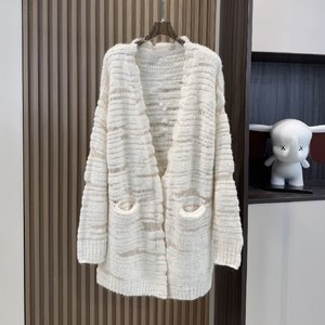 Kardigan Rajut Alpaka Lengan Panjang Wanita untuk Musim Dingin, Kerah V Tanpa Kancing, Model Longgar Kasual, Mantel Sweater Kelas Atas - Product Image 2