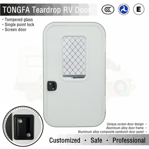 דלת קרוואן דגם טירדופ של TONGFA עם רשת יהלום וחלון צפייה, דלת כניסה פינתיות 2 ב-1 לקרוואן - Product Image 1