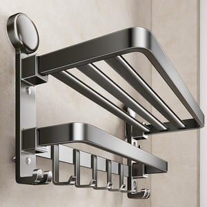 Toallero con ventosa de 50-60 cm, plegable, de aluminio espacial, minimalista, para baño, montaje en pared sin taladro - Product Image 4