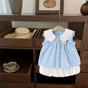 Conjunto de <span class=keywords><strong>Ropa</strong></span> para Bebé Niña con Estampado Floral y Cuello Peter Pan, Sin Mangas, Dos Piezas, Estilo Casual de Verano - Product Image 3