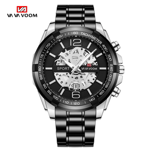 VA-2322 uomini d'affari guardano orologi da polso da uomo in acciaio inossidabile di lusso da uomo con calendario nero oro resistente all'acqua - Product Image 5