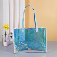 Sacs cadeaux en plastique transparent en gros avec poignée en cuir, sacs fourre-tout réutilisables en PVC transparent pour emballage cadeau