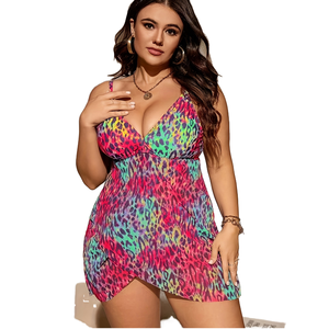 K1360 Women Plus Size Swimsuit Bodysuit <b>Bikini</b> <b>Set</b> with Skirt Bottom Quick Dry Breathable Spandex/Nylon Beach Swimwear - Product Image 1
