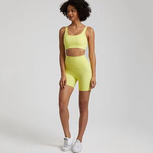 Offre Spéciale bretelles croisées soutien-gorge de sport femmes taille haute hanche ascenseur pêche shorts sports de plein air sensation nue yoga shorts ensemble - Product Image 3