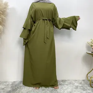 Vêtements et accessoires traditionnels musulmans à col ras du cou Robe modeste Manches multicouches Exprime des vêtements Abaya musulmans