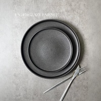 Assiettes en porcelaine noire mate granulée, ensemble de 8 et 10 pouces, assiettes plates rondes en céramique texturée pour événements, vente en gros