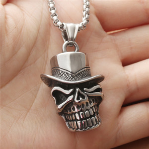 European American Style <b>Titanium</b> Steel Skull Pendant With Top Hat Retro Punk Men's Necklace Stainless Steel Fashion Charm - Product Image 3