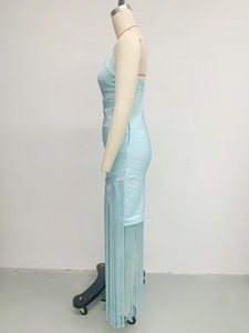 <span class=keywords><strong>Vestido</strong></span> Largo de Vendaje con Cuello en V, Espalda Descubierta, Diseño de Parches y Borlas, Color <span class=keywords><strong>Azul</strong></span> Menta, para Ramadán 2026, Fiesta de Año Nuevo - Product Image 4