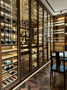 Luxury Custom Stainless Steel Wine <b>Cabinet</b> Constant Temperature Led Light Glass Door Display Rack Home Furniture Hotel Villa - Product Image 5