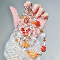 Breloque de téléphone en strass et perles, motif papillon orange et étoile, pendentif de sac artisanal, cordon de poignet, cadeau bijou pour femme