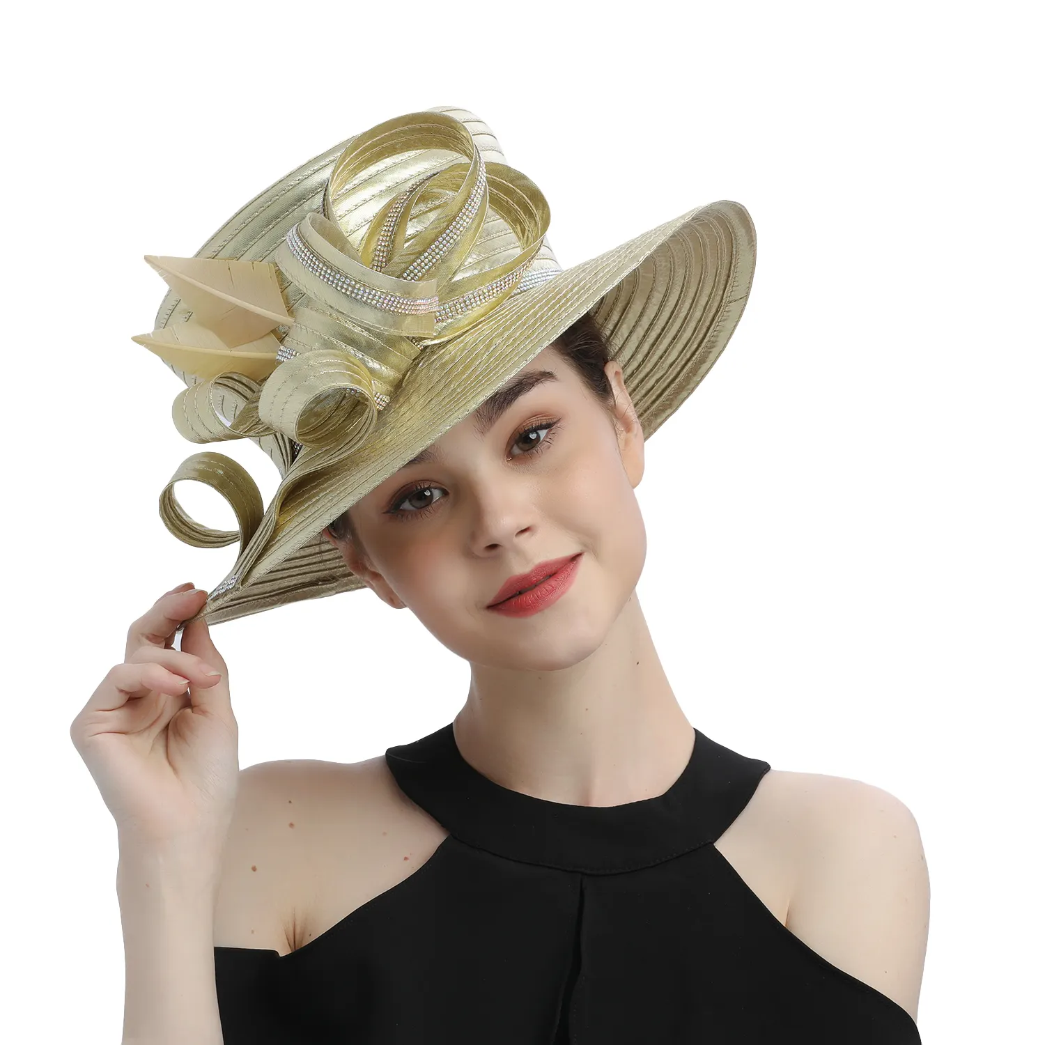 Perfect Most Popular Satin Cloth Church Hat Deluxe Unique Photography Wedding Hat Fancy Formal Flower Fascinator Top Hat Female