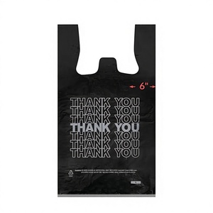 Bolsa de Plástico Negra para Camisetas con Impresión de Agradecimiento, LDPE Reciclable, Sellado Térmico, Bolsa de Compras para Negocios con Asa de 6 Pulgadas - Product Image 1