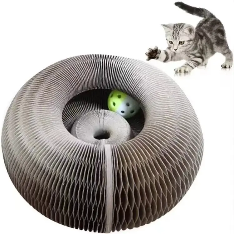 Pak mainan kucing CIP tidak rontok, tiang penggaruk kucing kertas bergelombang bisa berubah bentuk ajaib papan garuk kucing
